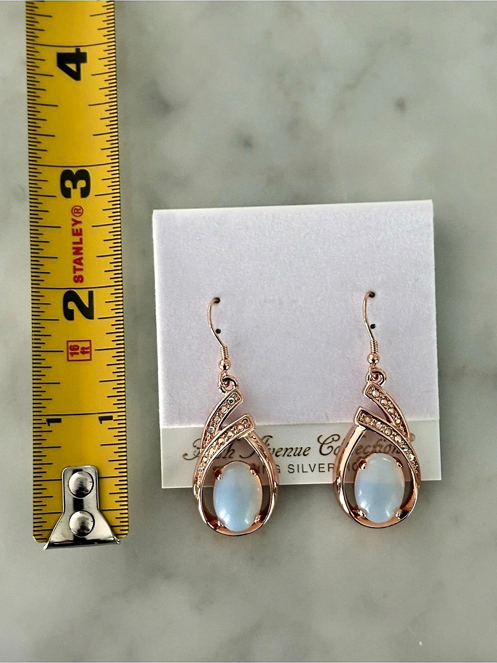 Fifth Avenue Collection Glowing Moon Moonstone Drop Earrings -Rose Gold - NIB